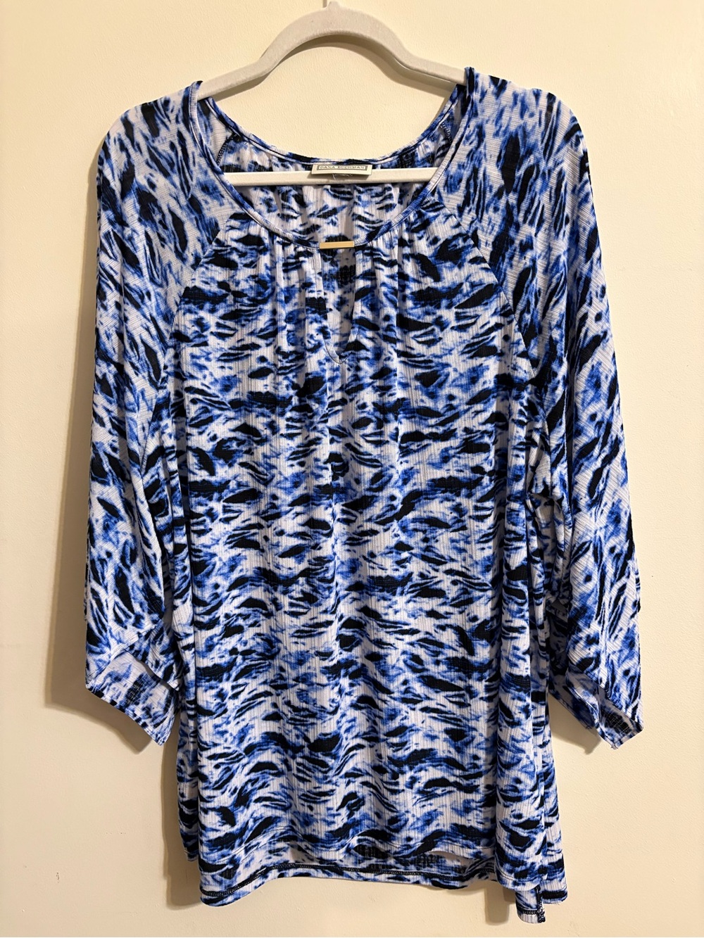 Dana Buchman‎ Blouse women’s XL 3/4 Sleeve metal Keyhole Tunic blue white black